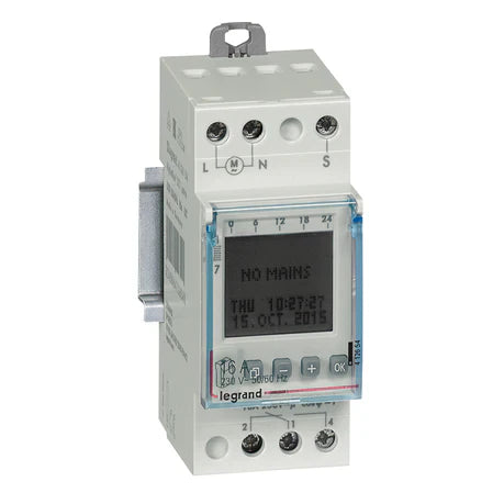 Legrand Digital Time Switch with Astronomical Function – 1 Output, 16A, 250V AC, 50/60Hz, 56 Programmes, 1 Channel – 412654