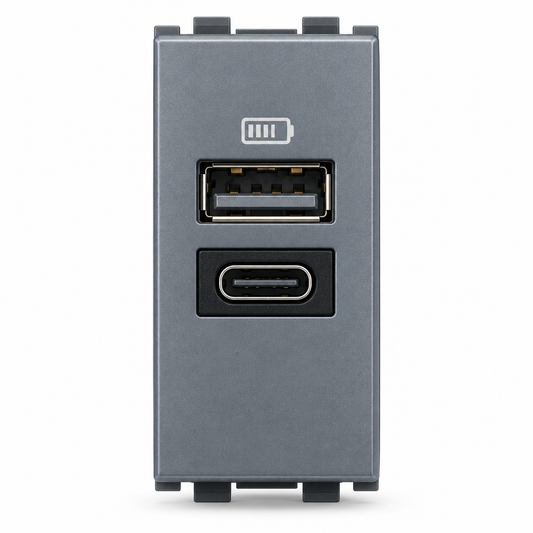 Legrand Lyncus Twin USB Charger 3A Type-A & Type-C 1 Module Chic Grey (Cat No. 677953)