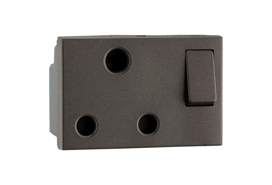 Legrand Myrius Indian Standard Socket 16A Switched Socket with Shutter 3 Pin 3 Module Charcoal Grey Mechanism 679426