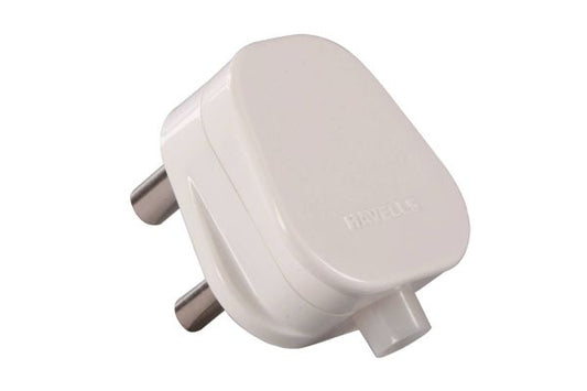 Havells 6A 3 Pin Plugtop AHLGXXW063 | 240V Glossy White Plug Top with Brass Terminals