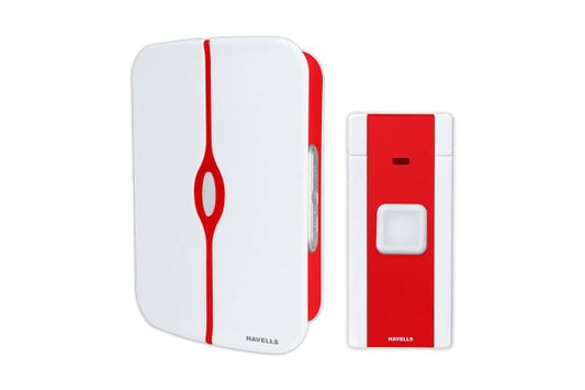 Havells Tango Plus Red Wireless Doorbell AHNWETR000 | 25 Tune Wireless Bell with 100m Range