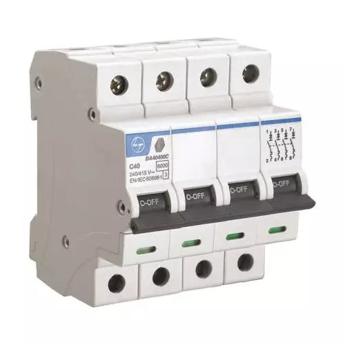 Lauritz Knudsen (Formerly L&T Switchgear Business) 20A FP 10kA Miniature Circuit Breaker – Four Pole – BB40200C