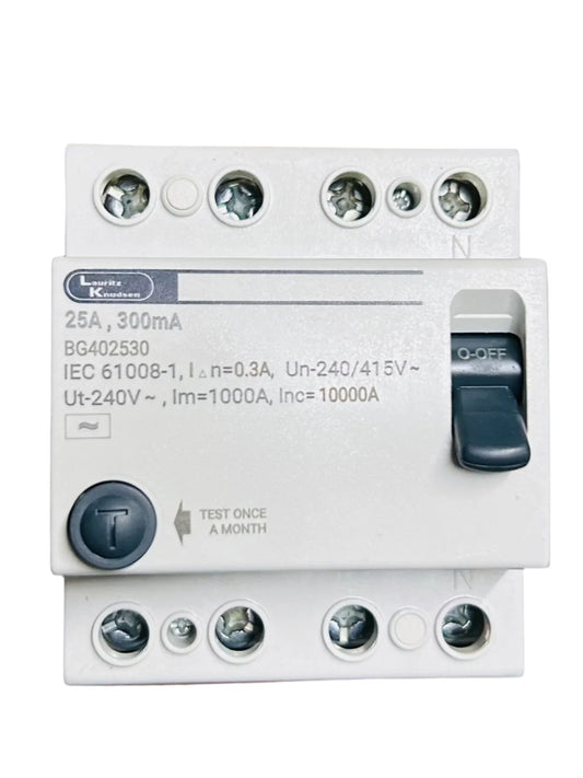 Lauritz Knudsen (Formerly L&T Switchgear Business) RCCB 25A FP 100mA 10kA β Four Pole β BG402510