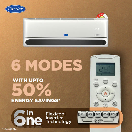 Carrier Indus GXi 1 Ton 3 Star Alpha HybridJet Inverter R32 Split Air Conditioner FlexiCool CAI12IN3R36F0