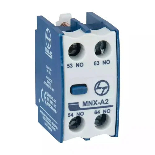 Lauritz Knudsen (Formerly L&T Switchgear Business) MNX A2 Add-On Auxiliary Block – 1NO + 1NC, Front Mounting, Suitable for MNX 9–80 / MCX 01–23 – CS94118OOOO