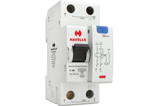 Havells RCBO A Type SPN 2M 30mA 6A DHCEACSN2030006 | Earth Leakage & Overcurrent Protection