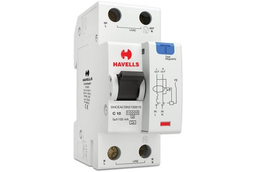 Havells RCBO A Type SPN 2M 100mA 10A DHCEACSN2100010 | Earth Leakage & Overcurrent Protection