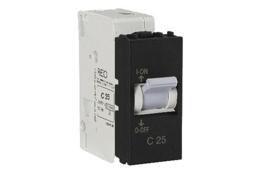 Havells REO Elegant Bold Mini MCB 25A C Curve Single Pole DHGNCSPA02500MR | Soot Black Overload & Short Circuit Protection