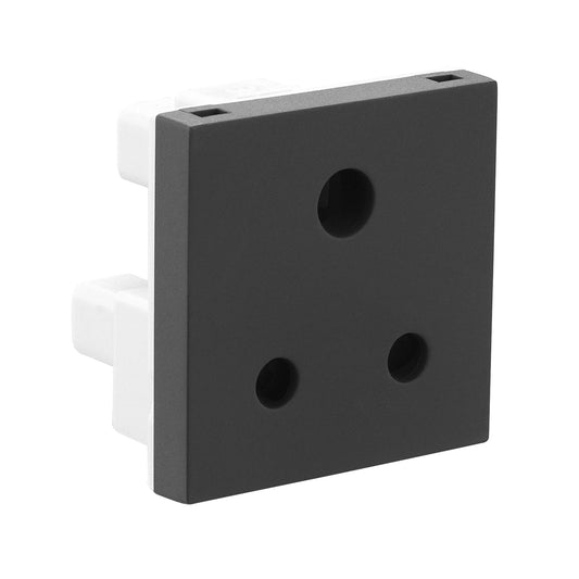 Legrand Allzy 3Pin Round Socket with Shutter Matt Black 6A 2Module - 681224