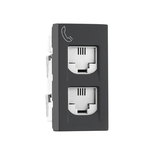 Legrand Allzy Double RJ11 Telephone Socket with Shutter Matt Black 1Module - 681231