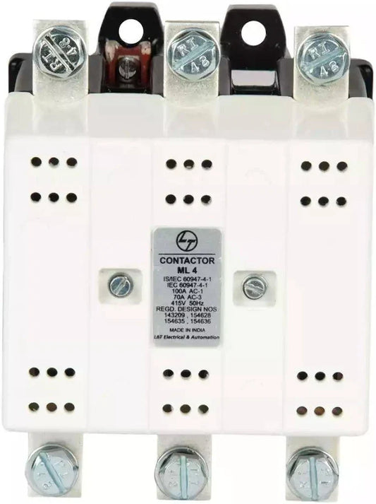 Lauritz Knudsen (Formerly L&T Switchgear Business) ML 4 3 Pole Power Contactor – 70A AC3, 100A AC1, 2NO+2NC Aux Contacts, 415V Coil – Cat No. SS90910DOOO