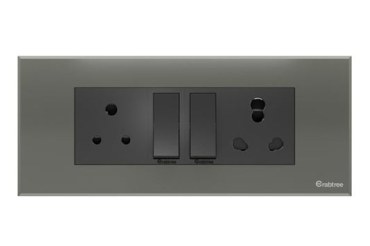 Havells Magnus 6M Combined Plate ACR Steel Grey | Slim Modular Cover Frame with Ratchet Locking