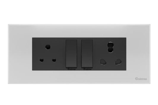 Havells Magnus 6M Combined Plate ACR Glossy White | Slim Modular Cover Frame with Ratchet Locking