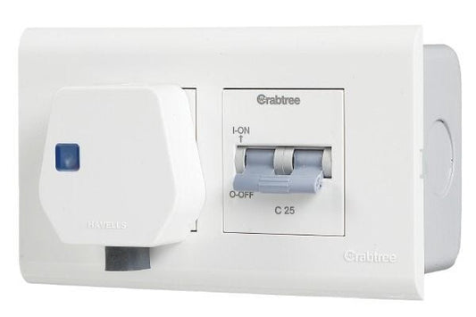 Havells 4 Module Combined Box ACVCKSW042 | Double Pole MCB with 6A/16A Heavy Duty Socket