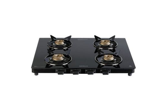 Havells Calore 4 Burner Cooktop GHKGCBZK0 | Toughened Glass Top with Forged Brass Burners