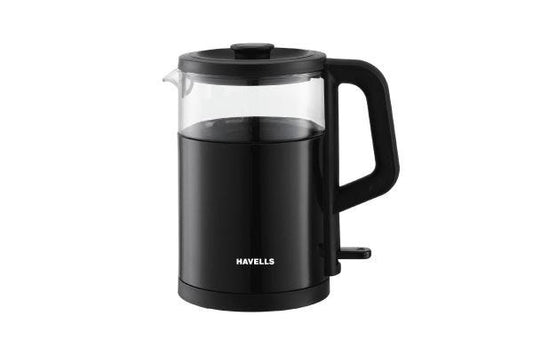 Havells Marino Electric Kettle GHBKTBBK120 1L 1200W | Low Noise Glass Kettle with Strix Controller