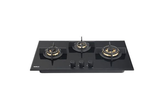 Havells Centuro 3B 80 T AI Auto Ignition Hob GHKBHASK000 | 3 Burner Hob with Toughened Glass & Brass Burner