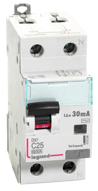 Legrand RCBO Double Pole 240V – AC Type 30mA 25A 411394