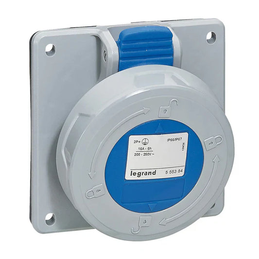 Legrand Panel Mounting Industrial Socket 16A 2P+E 230V IP67 (Cat No. 555384)