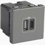 Legrand Lyncus Twin USB Charger 3A Type-A & Type-C 1 Module Chic Grey (Cat No. 677953)