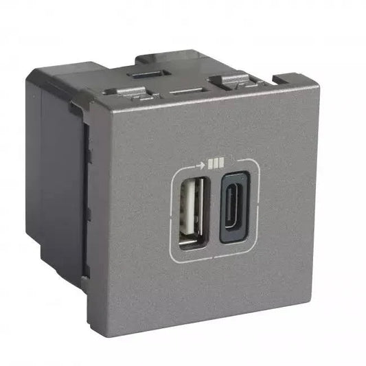 Legrand Lyncus Twin USB Charger Power Delivery 63W Type-C & Type-C 3 Module Chic Grey (Cat No. 677958)
