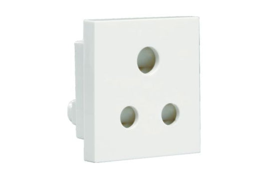 Havells Athena 6A 3 Pin Shuttered Socket Pure White | Modular Safety Socket with Glossy Finish