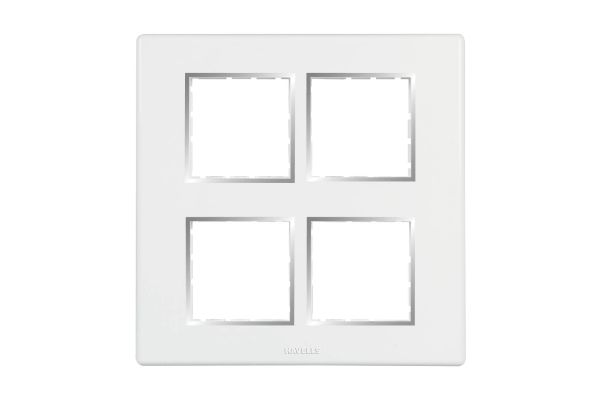 Havells Fabio Frameio 8M Vertical Front Plate White | Modular Cover Frame with Premium Chrome Finish Bezel