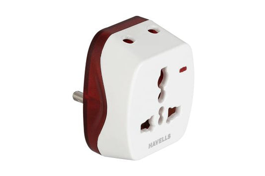 Havells 6A 2 Pin Universal Adaptor with Indicator AHNMUXW062 | LED Indicator Plug Adaptor