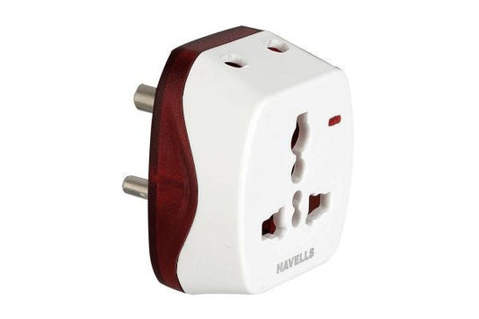 Havells 6A 3 Pin Universal Adaptor with Indicator AHNMUXW063 | LED Indicator Plug Adaptor
