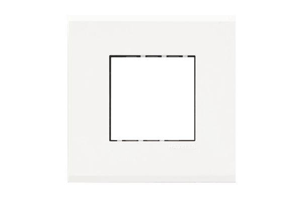 Havells Fabio 2M Outer White Plate | Glossy Modular Cover Frame for Switchboards