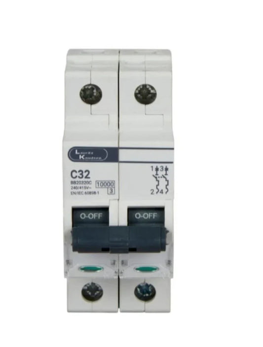 Lauritz Knudsen (Formerly L&T Switchgear Business) 40A DP MCB 10kA C-Curve – BB20400C