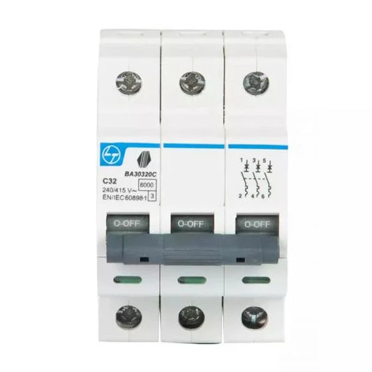 Lauritz Knudsen (Formerly L&T Switchgear Business) 16A Three Pole MCB – 3 Module BB30160C