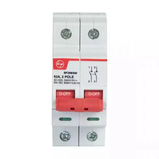 Lauritz Knudsen (Formerly L&T Switchgear Business) 63A DP Isolator – 10kA, Double Pole – Cat No. BF206300