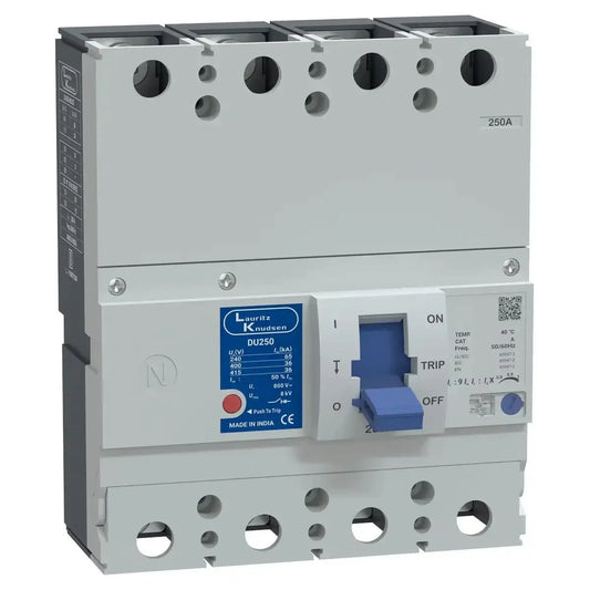 Lauritz Knudsen (Formerly L&T Switchgear Business) DU250 200–250A 4 Pole MCCB – 36kA Thermal Magnetic Protection – Cat No. CM98065OOPO