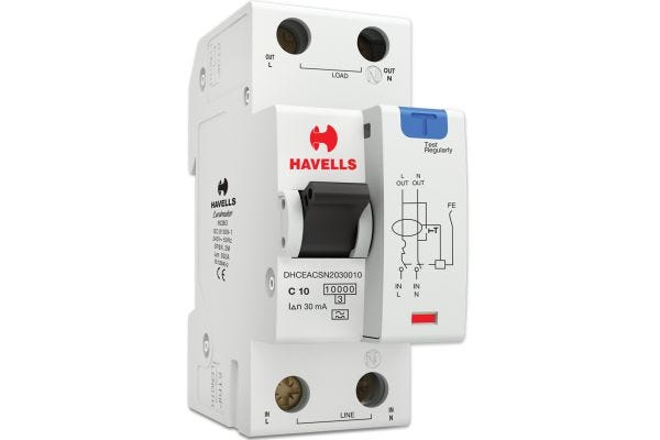Havells RCBO A Type SPN 2M 30mA 10A DHCEACSN2030010 | Earth Leakage & Overcurrent Protection
