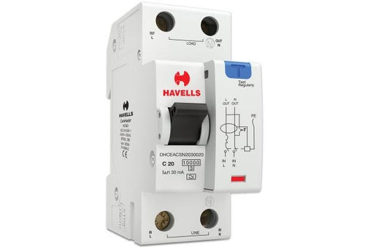 Havells RCBO A Type SPN 2M 30mA 20A DHCEACSN2030020 | Earth Leakage & Overcurrent Protection