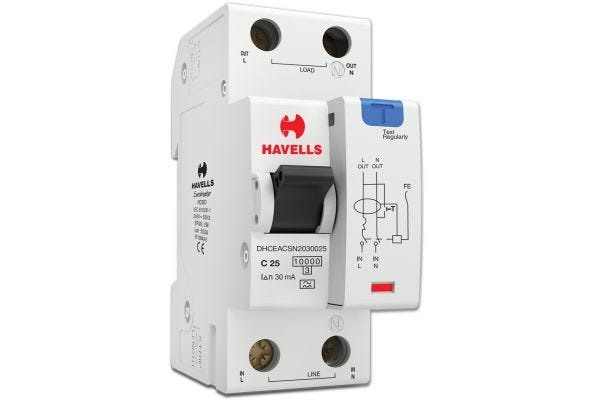 Havells RCBO A Type SPN 2M 30mA 25A DHCEACSN2030025 | Earth Leakage & Overcurrent Protection