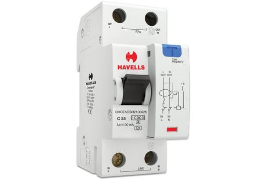 Havells RCBO A Type SPN 2M 100mA 25A DHCEACSN2100025 | Earth Leakage & Overcurrent Protection