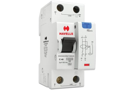 Havells RCBO A Type SPN 2M 100mA 40A DHCEACSN2100040 | Earth Leakage & Overcurrent Protection