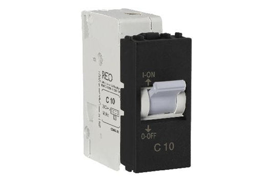 Havells REO Elegant Bold Mini MCB 10A C Curve Single Pole DHGNCSPA01000MR | Soot Black Overload & Short Circuit Protection