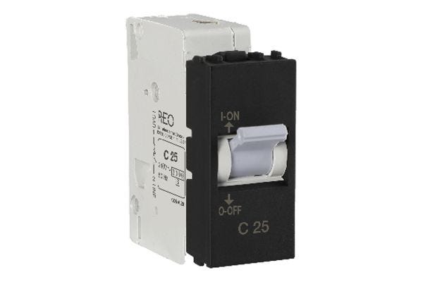 Havells REO Elegant Bold Mini MCB 25A C Curve Single Pole DHGNCSPA02500MR | Soot Black Overload & Short Circuit Protection