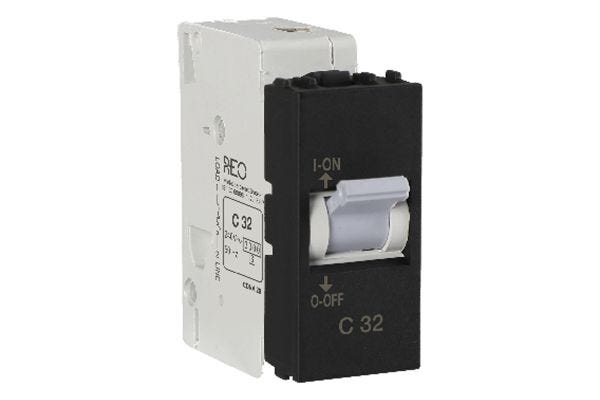 Havells REO Elegant Bold Mini MCB 32A C Curve Single Pole DHGNCSPA03200MR | Soot Black Overload & Short Circuit Protection