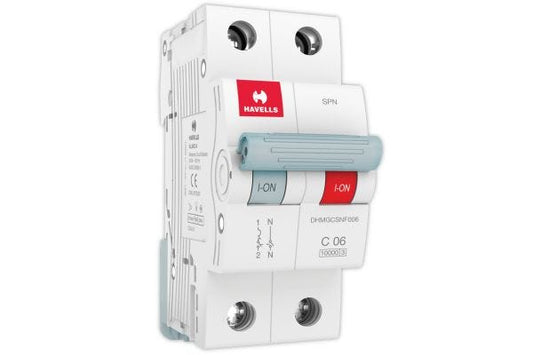 Havells SPN C Curve MCB 6A Single Pole Neutral DHMGCSNF006 | Motor & Inductive Load Circuit Protection