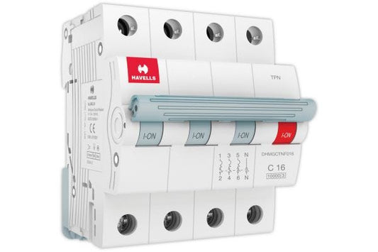 Havells TPN C Curve MCB 16A Three Pole Neutral DHMGCTNF016 | Motor & Inductive Load Circuit Protection