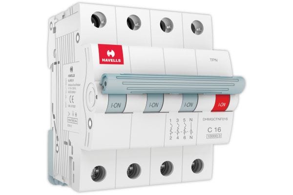 Havells TPN C Curve MCB 16A Three Pole Neutral DHMGCTNF016 | Motor & Inductive Load Circuit Protection