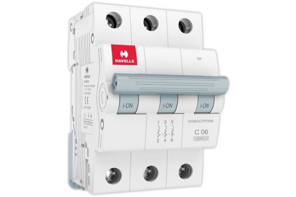 Havells TP C Curve MCB 6A Three Pole DHMGCTPF006 | Motor & Inductive Load Circuit Protection