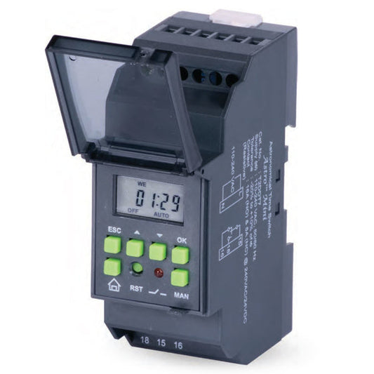 Lauritz Knudsen (Formerly L&T Switchgear Business) Astro Mini Timer Control Switch 110–240V AC 1 C/O DIN Mount – Cat No. T2DDT7