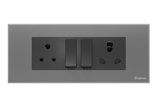 Havells Magnus 6M Combined Plate Matt Grey | Slim Modular Cover Frame with Ratchet Locking