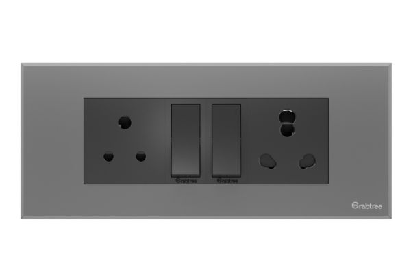 Havells Magnus 6M Combined Plate Matt Grey | Slim Modular Cover Frame with Ratchet Locking