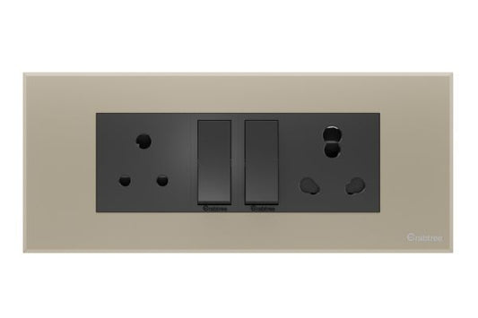 Havells Magnus 6M Combined Plate Matt Gold | Slim Modular Cover Frame with Ratchet Locking
